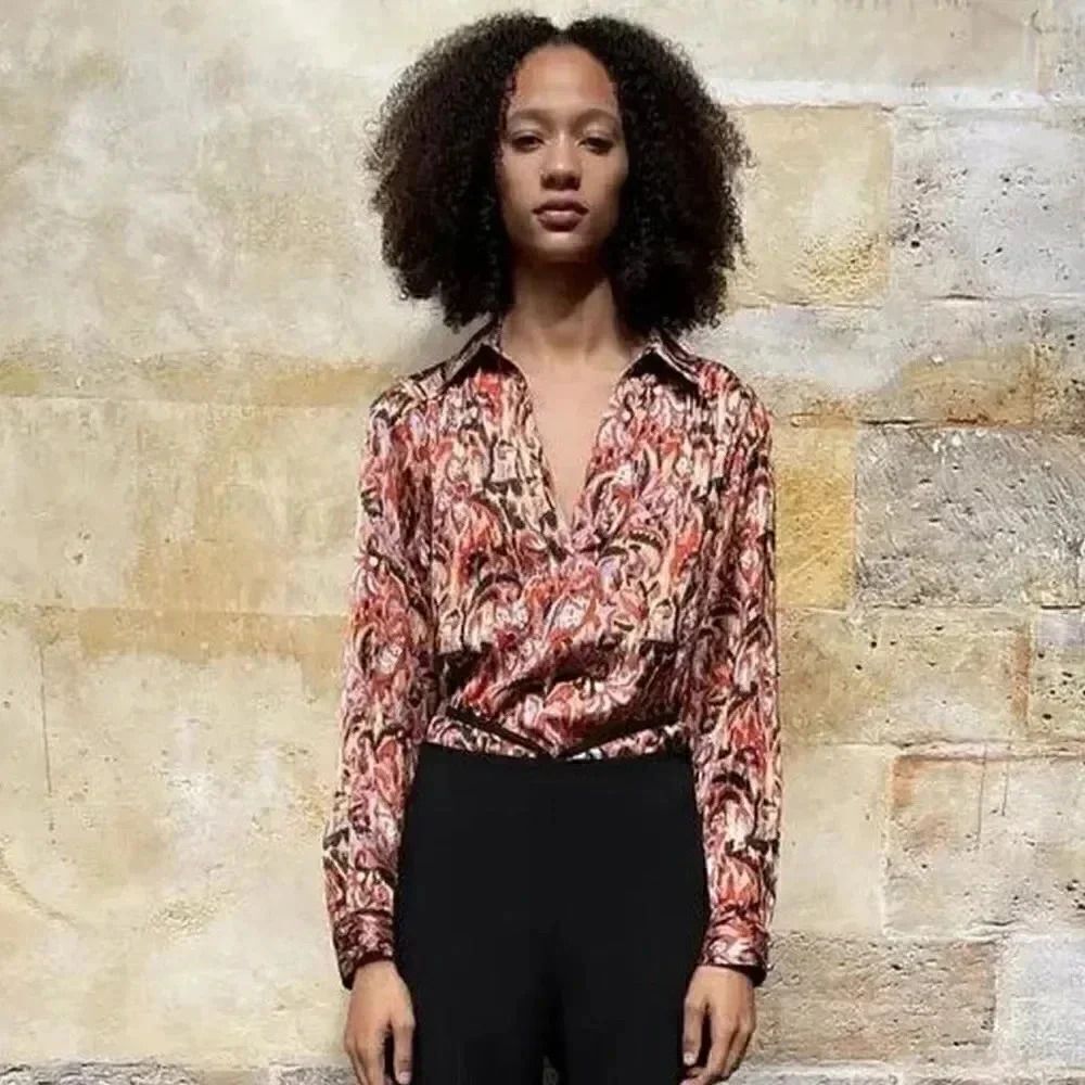 ZARA FLOWY PRINTED SATIN EFFECT BLOUSE - Picture 4 of 9